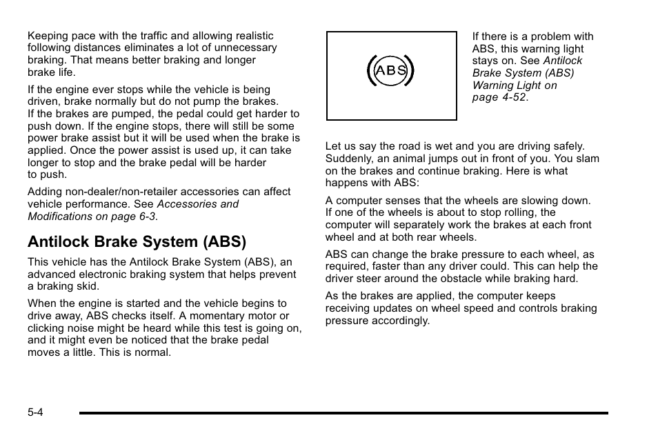 Antilock brake system (abs), Antilock brake system (abs) -4 | Cadillac 2010 DTS User Manual | Page 292 / 486