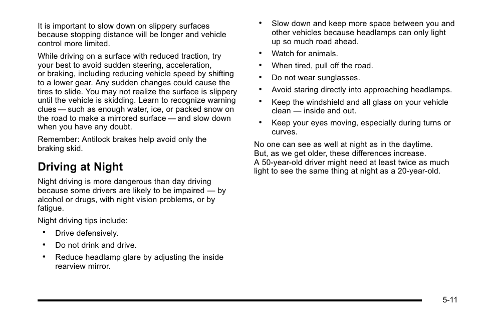 Driving at night, Driving at night -11 | Cadillac 2010 DTS User Manual | Page 299 / 486