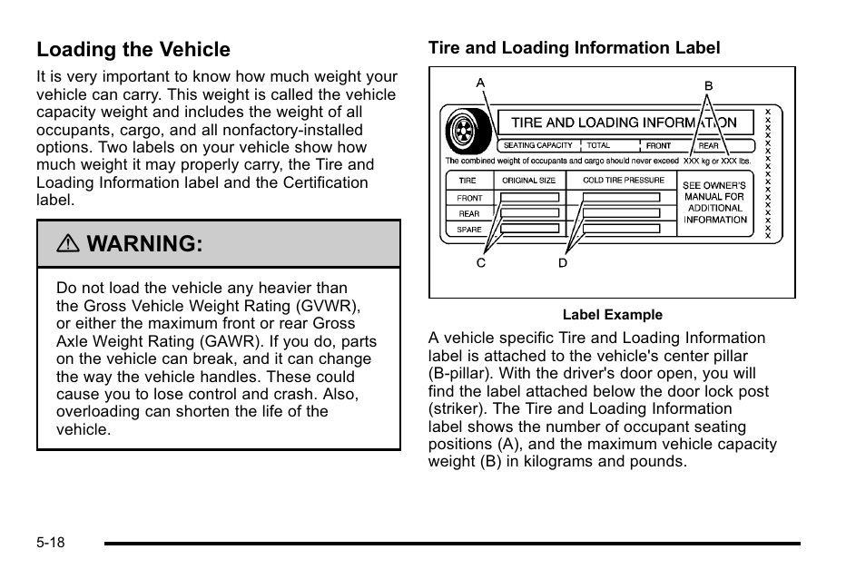 Loading the vehicle, Loading the vehicle -18, Warning | Cadillac 2010 DTS User Manual | Page 306 / 486