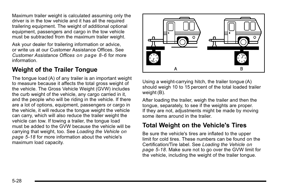 Weight of the trailer tongue, Total weight on the vehicle's tires | Cadillac 2010 DTS User Manual | Page 316 / 486