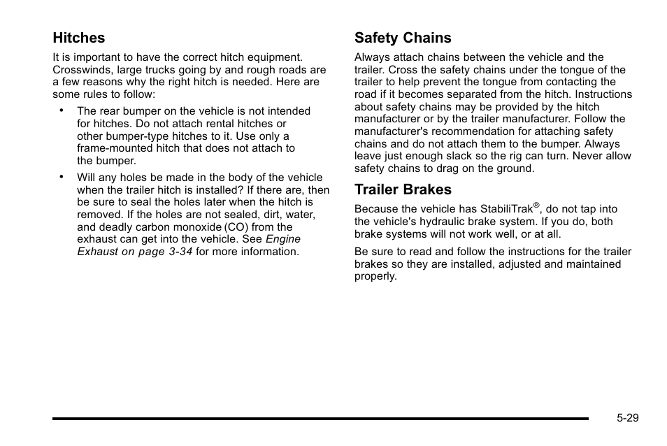 Hitches, Safety chains, Trailer brakes | Cadillac 2010 DTS User Manual | Page 317 / 486