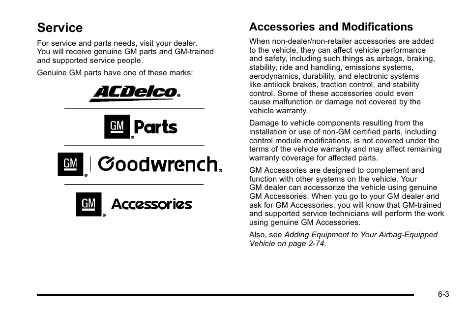 Service, Accessories and modifications, Service -3 | Maintenance, Accessories and modifications -3 | Cadillac 2010 DTS User Manual | Page 323 / 486