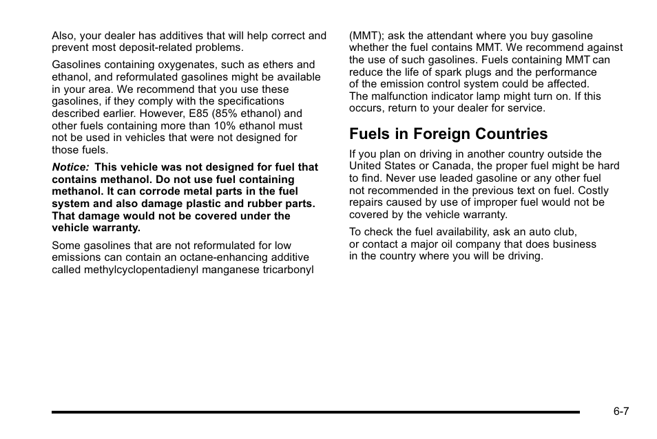 Fuels in foreign countries, Fuels in foreign countries -7 | Cadillac 2010 DTS User Manual | Page 327 / 486