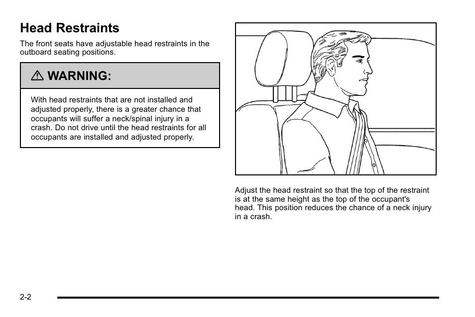 Head restraints, Head restraints -2, Warning | Cadillac 2010 DTS User Manual | Page 34 / 486