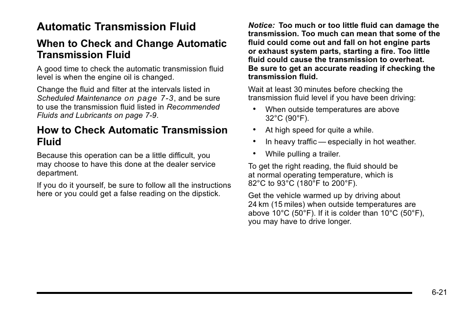 Automatic transmission fluid, Automatic transmission fluid -21, How to check automatic transmission fluid | Cadillac 2010 DTS User Manual | Page 341 / 486