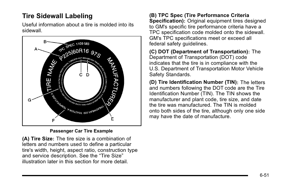 Tire sidewall labeling, Tire sidewall labeling -51 | Cadillac 2010 DTS User Manual | Page 371 / 486