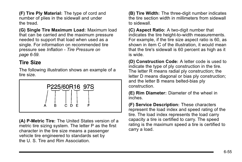 Tire size | Cadillac 2010 DTS User Manual | Page 375 / 486