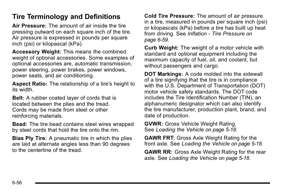 Tire terminology and definitions, Tire terminology and definitions -56 | Cadillac 2010 DTS User Manual | Page 376 / 486