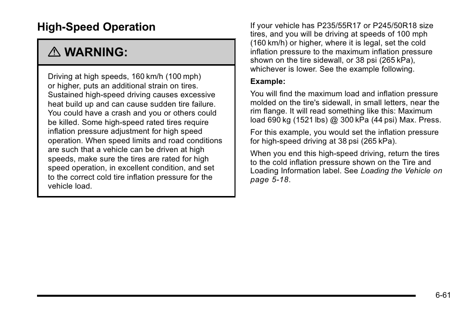 High-speed operation, High-speed operation -61, Warning | Cadillac 2010 DTS User Manual | Page 381 / 486