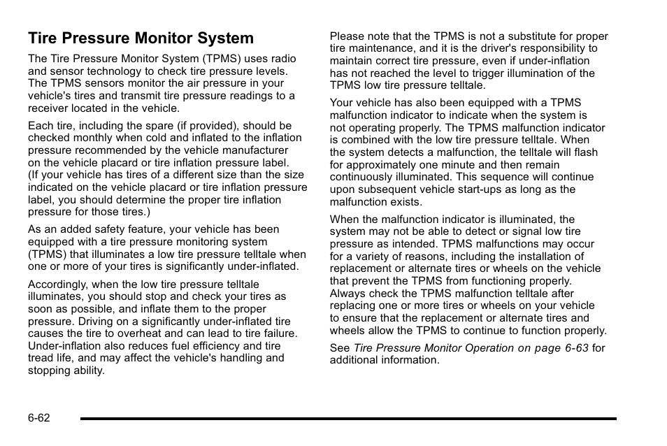 Tire pressure monitor system, Tire pressure monitor system -62 | Cadillac 2010 DTS User Manual | Page 382 / 486