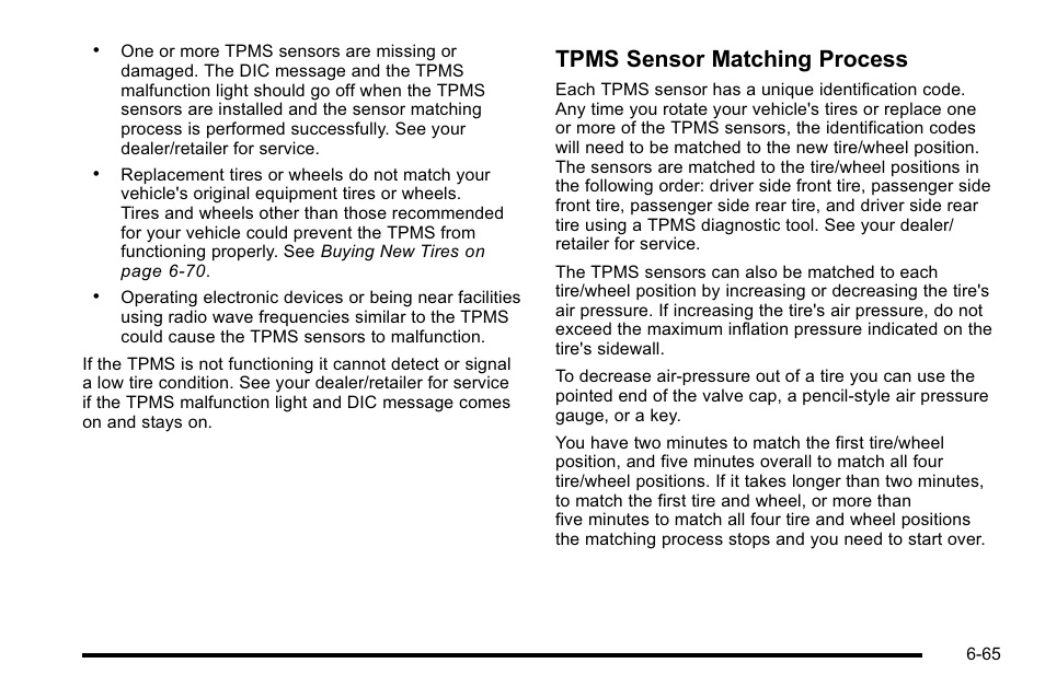 Tpms sensor matching process | Cadillac 2010 DTS User Manual | Page 385 / 486
