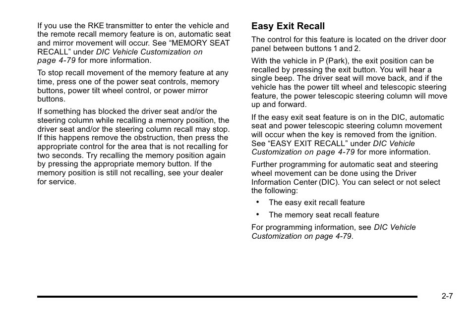 Easy exit recall | Cadillac 2010 DTS User Manual | Page 39 / 486