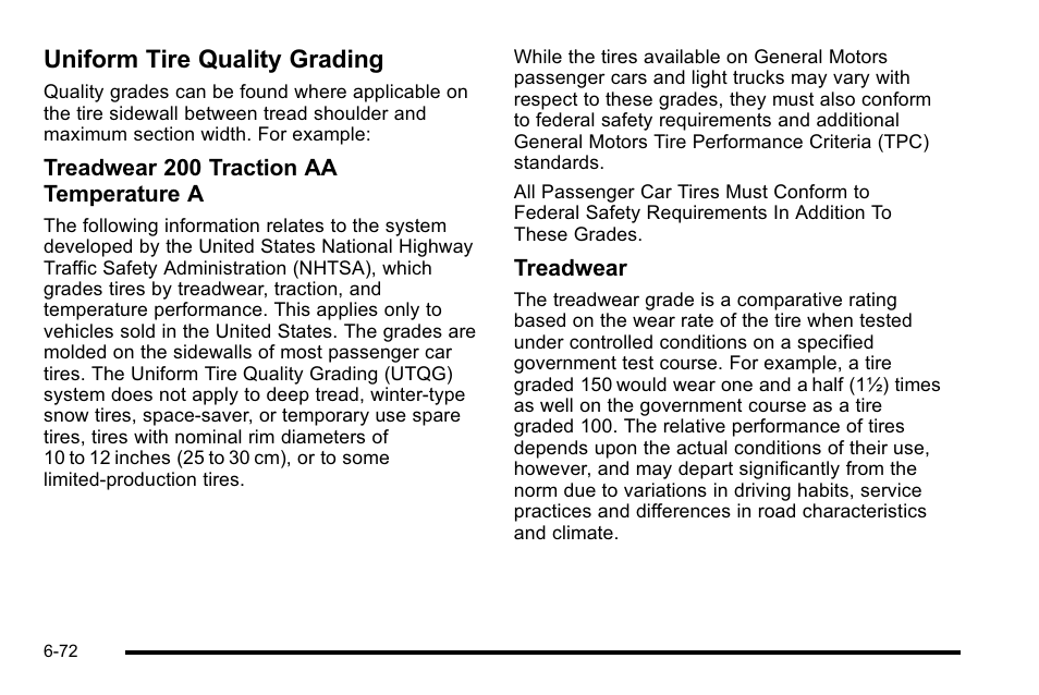 Uniform tire quality grading, Uniform tire quality grading -72 | Cadillac 2010 DTS User Manual | Page 392 / 486