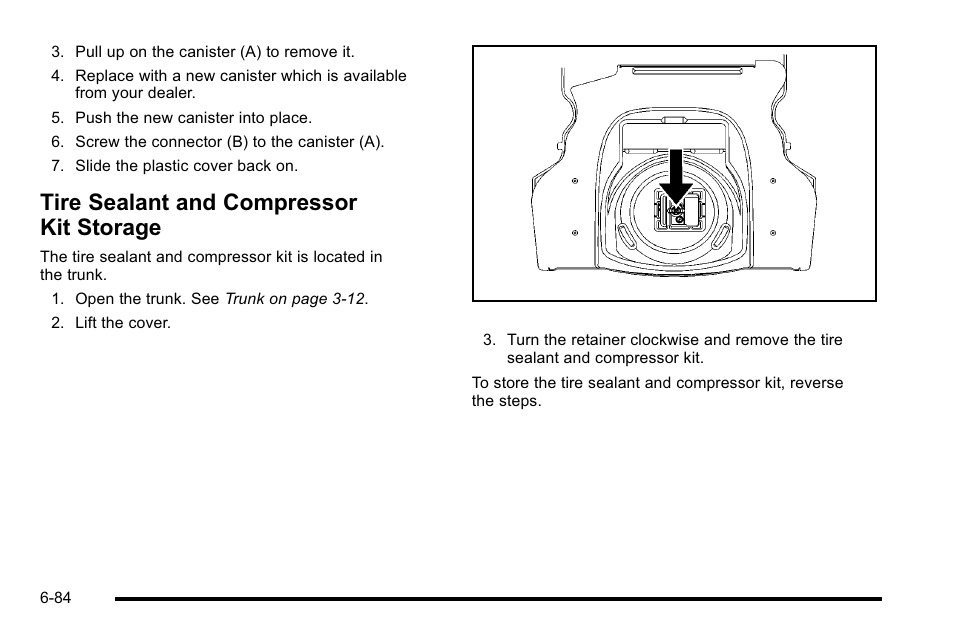 Tire sealant and compressor kit storage, Tire sealant and compressor kit storage -84 | Cadillac 2010 DTS User Manual | Page 404 / 486