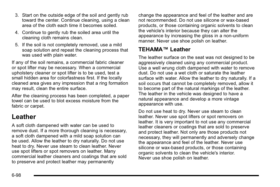 Leather, Leather -98 | Cadillac 2010 DTS User Manual | Page 418 / 486