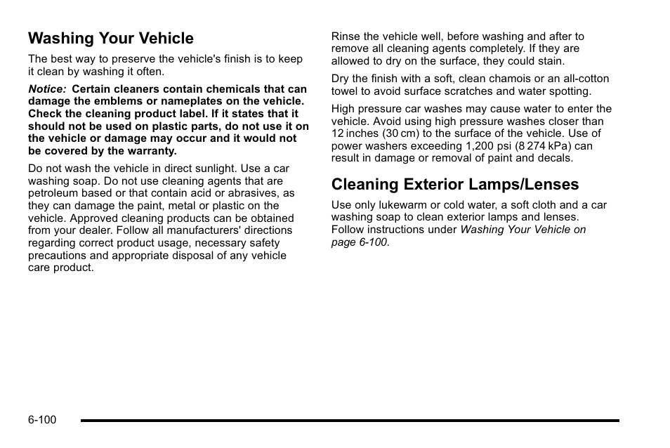 Washing your vehicle, Cleaning exterior lamps/lenses | Cadillac 2010 DTS User Manual | Page 420 / 486