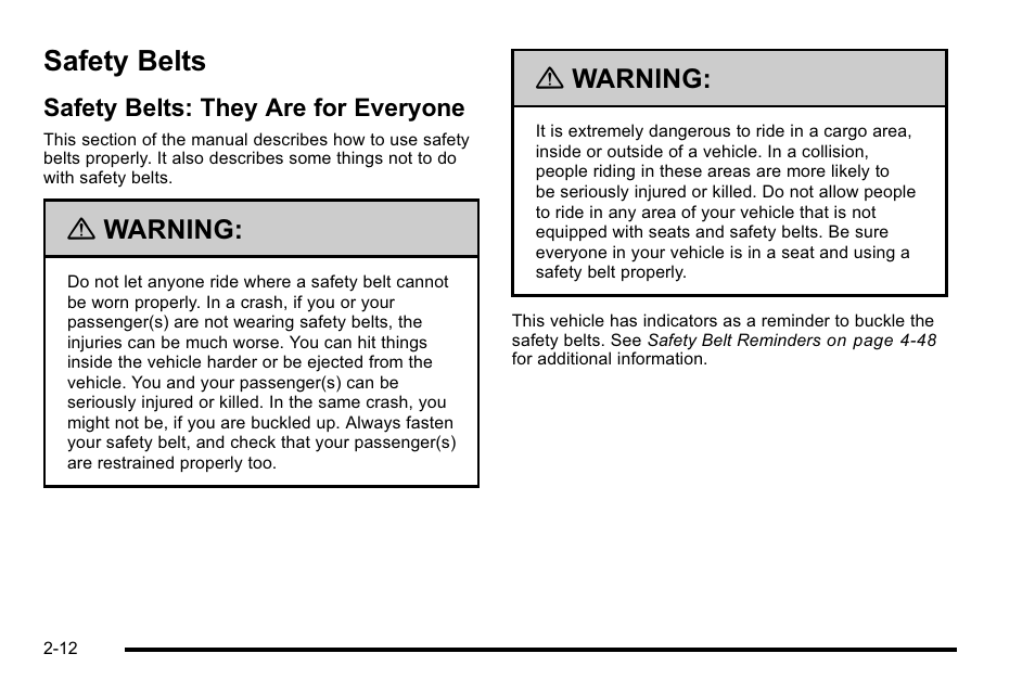 Safety belts, Safety belts: they are for everyone, Safety belts -12 | Climate controls, Safety belts: they are for everyone -12 | Cadillac 2010 DTS User Manual | Page 44 / 486