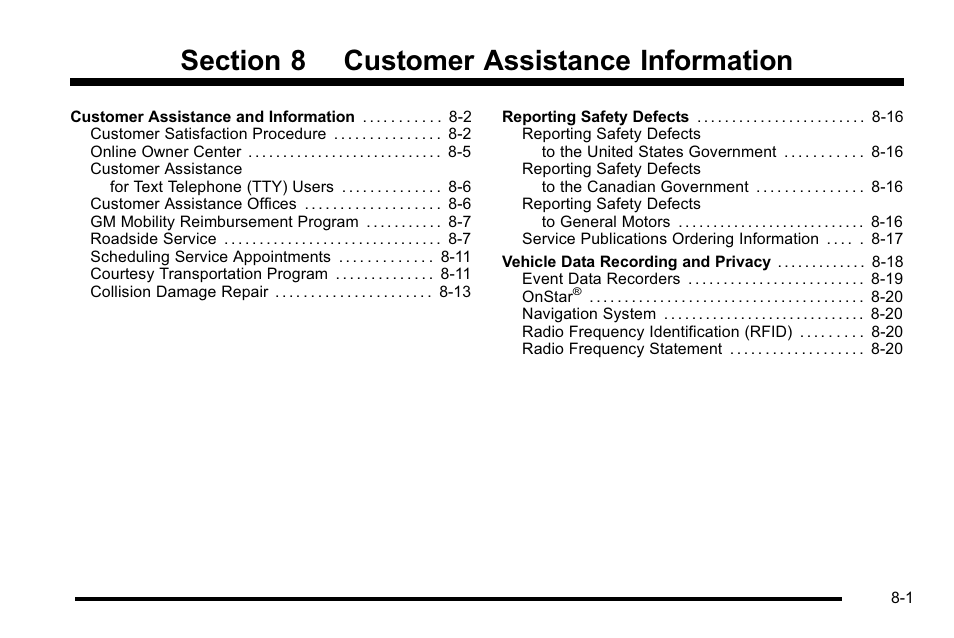 Customer assistance information | Cadillac 2010 DTS User Manual | Page 451 / 486