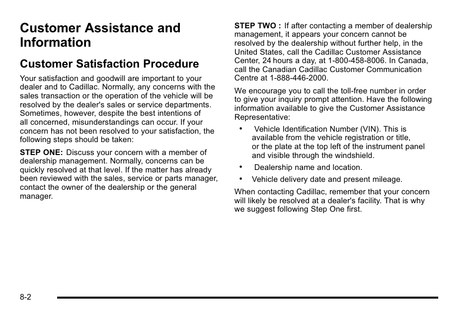 Customer assistance and information, Customer satisfaction procedure, Customer assistance and information -2 | Customer satisfaction procedure -2 | Cadillac 2010 DTS User Manual | Page 452 / 486