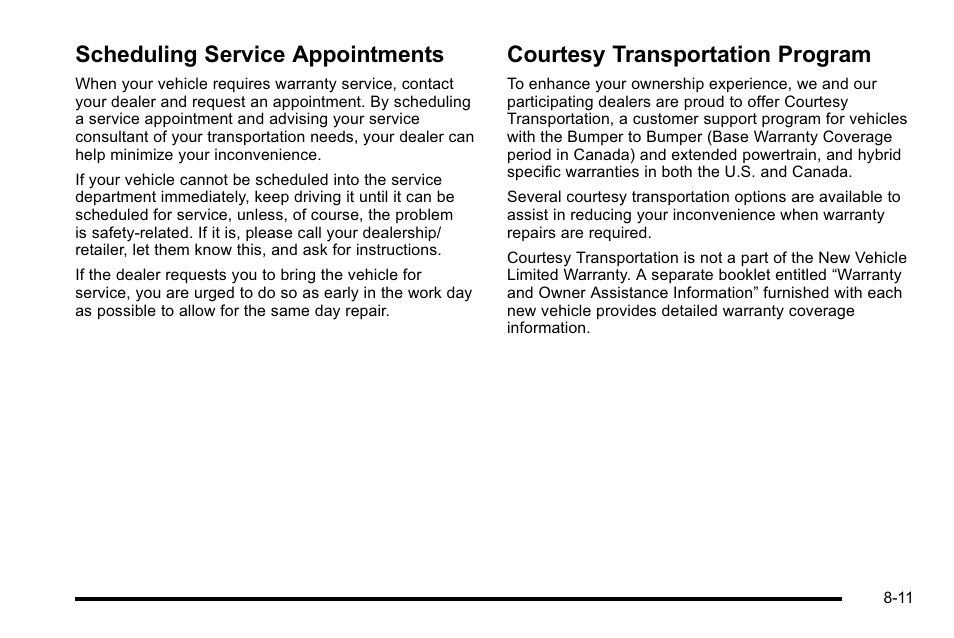 Scheduling service appointments, Courtesy transportation program | Cadillac 2010 DTS User Manual | Page 461 / 486