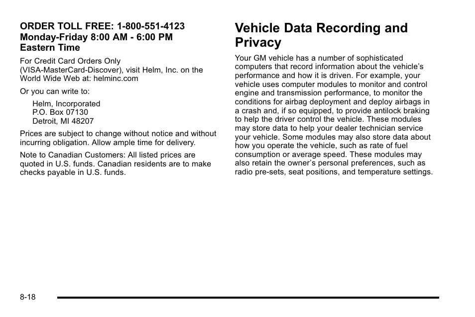 Vehicle data recording and privacy, Vehicle data recording and privacy -18 | Cadillac 2010 DTS User Manual | Page 468 / 486