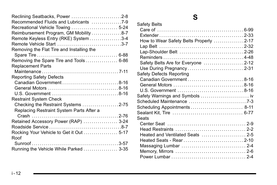 Index_s | Cadillac 2010 DTS User Manual | Page 482 / 486