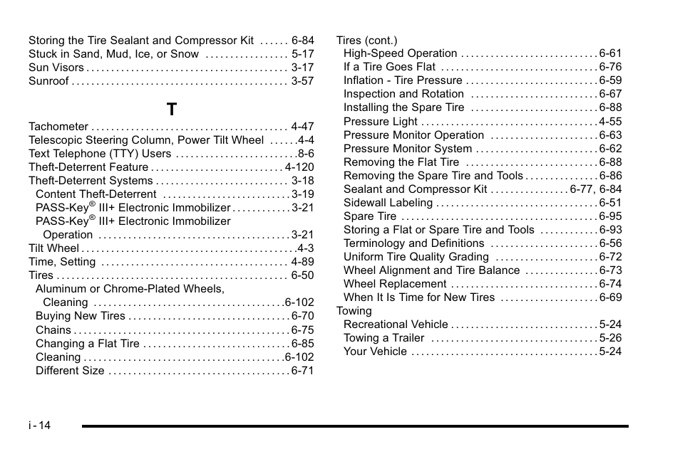 Index_t | Cadillac 2010 DTS User Manual | Page 484 / 486