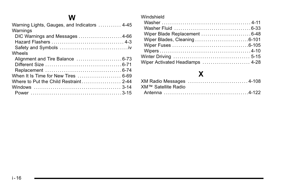 Index_w, Index_x | Cadillac 2010 DTS User Manual | Page 486 / 486