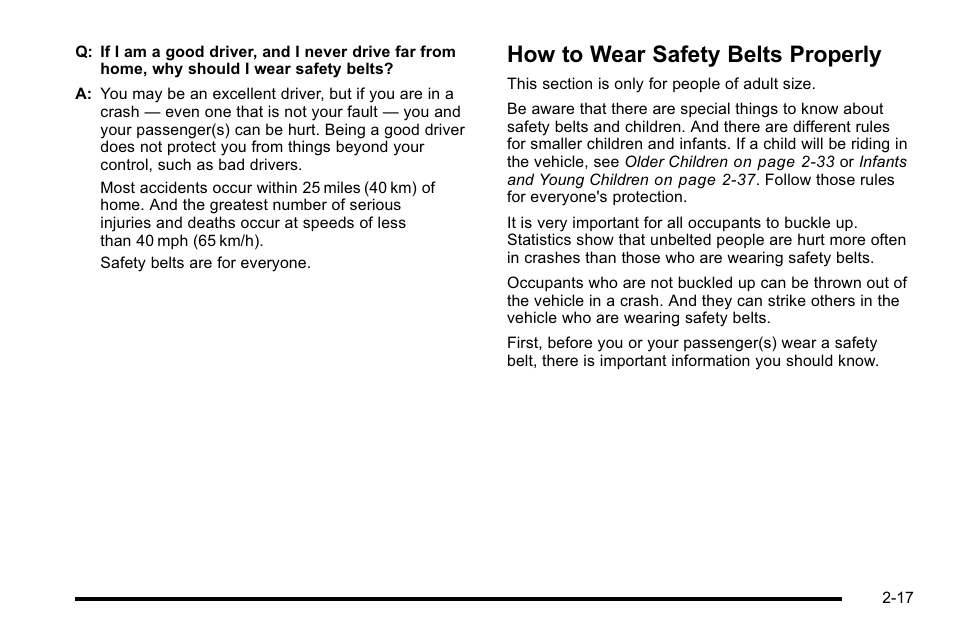 How to wear safety belts properly, How to wear safety belts properly -17 | Cadillac 2010 DTS User Manual | Page 49 / 486