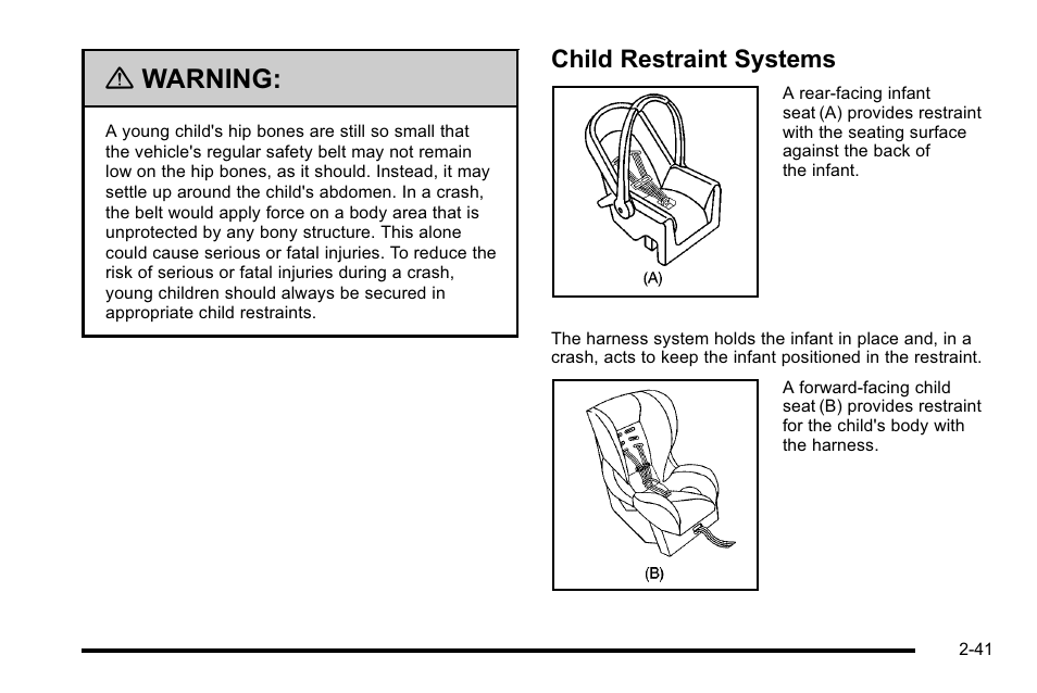 Child restraint systems, Child restraint systems -41, Warning | Cadillac 2010 DTS User Manual | Page 73 / 486