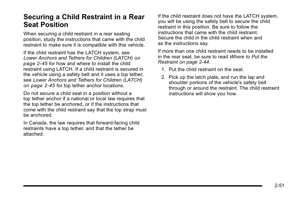 Securing a child restraint in a rear seat position, Securing a child restraint, In a rear seat position -51 | Cadillac 2010 DTS User Manual | Page 83 / 486