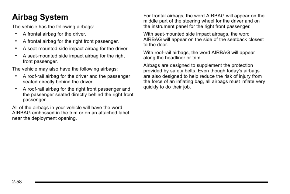 Airbag system, Airbag system -58, Driver information center | Cadillac 2010 DTS User Manual | Page 90 / 486