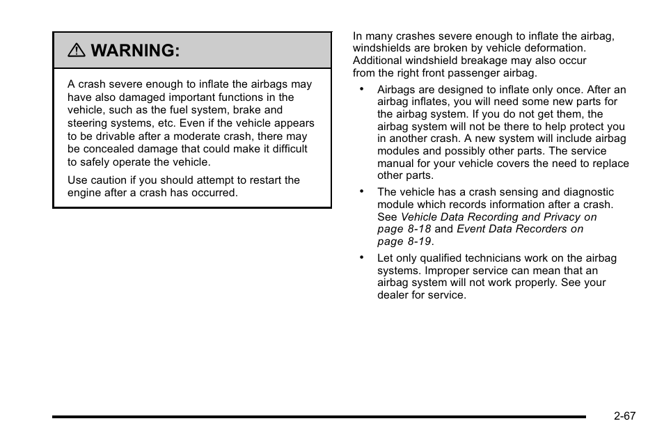 Warning | Cadillac 2010 DTS User Manual | Page 99 / 486