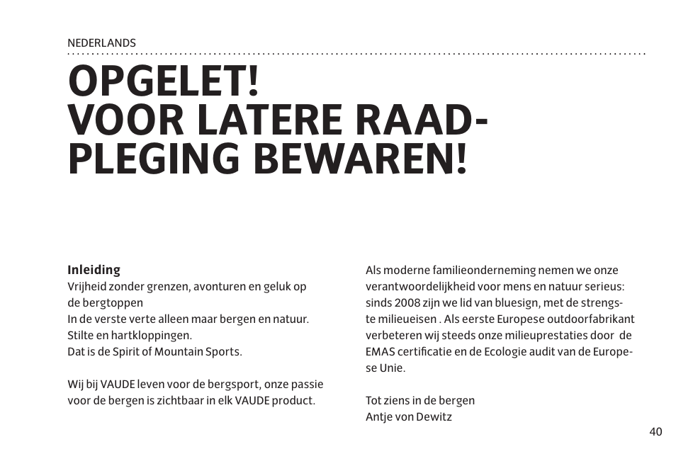 Opgelet! voor latere raad­ pleging bewaren | VAUDE Mark 3P User Manual | Page 47 / 67