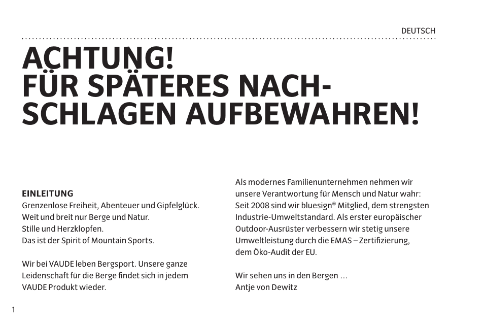 Achtung! für späteres nach­ schlagen aufbewahren | VAUDE Mark 3P User Manual | Page 8 / 67