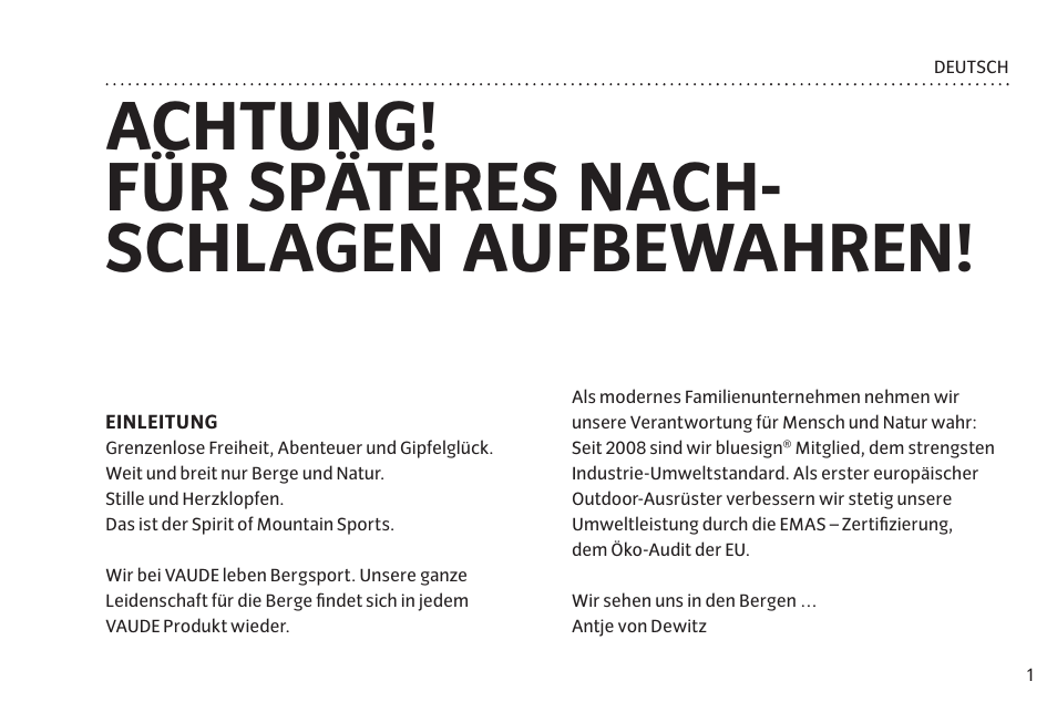 Achtung! für späteres nach­ schlagen aufbewahren | VAUDE Hogan SUL XP 2P User Manual | Page 8 / 67