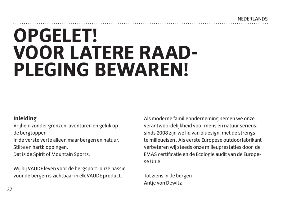 Opgelet! voor latere raad­ pleging bewaren | VAUDE Taurus L 2P User Manual | Page 44 / 63