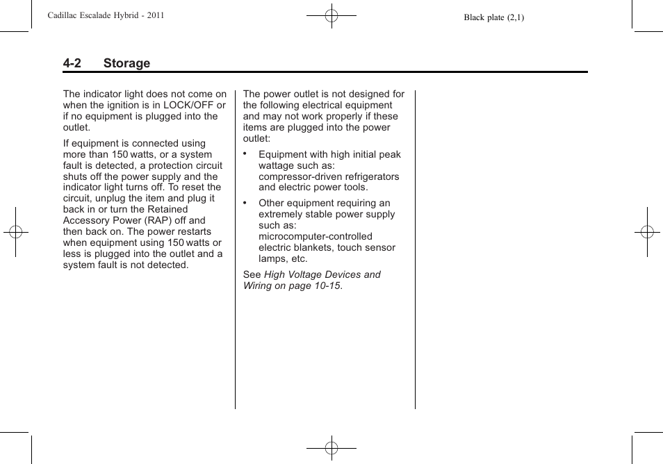 2 storage | Cadillac 2011 Escalade Hybrid User Manual | Page 14 / 94