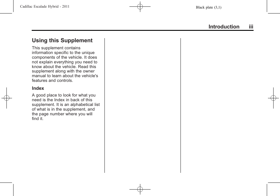 Using this supplement | Cadillac 2011 Escalade Hybrid User Manual | Page 3 / 94