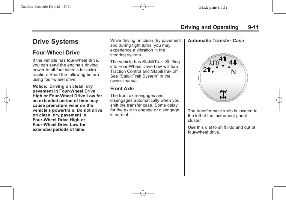 Drive systems, Four-wheel drive, Drive systems -11 | Four-wheel drive -11, Electric-assist | Cadillac 2011 Escalade Hybrid User Manual | Page 37 / 94