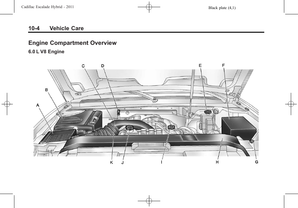 Engine compartment overview, Engine compartment, Overview -4 | Cadillac 2011 Escalade Hybrid User Manual | Page 48 / 94