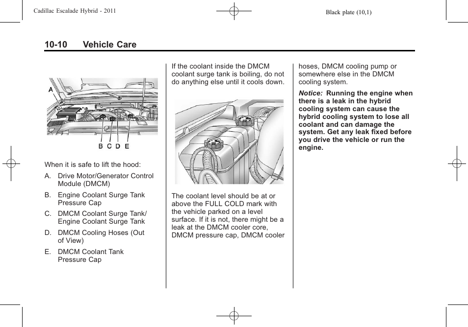 10 vehicle care | Cadillac 2011 Escalade Hybrid User Manual | Page 54 / 94