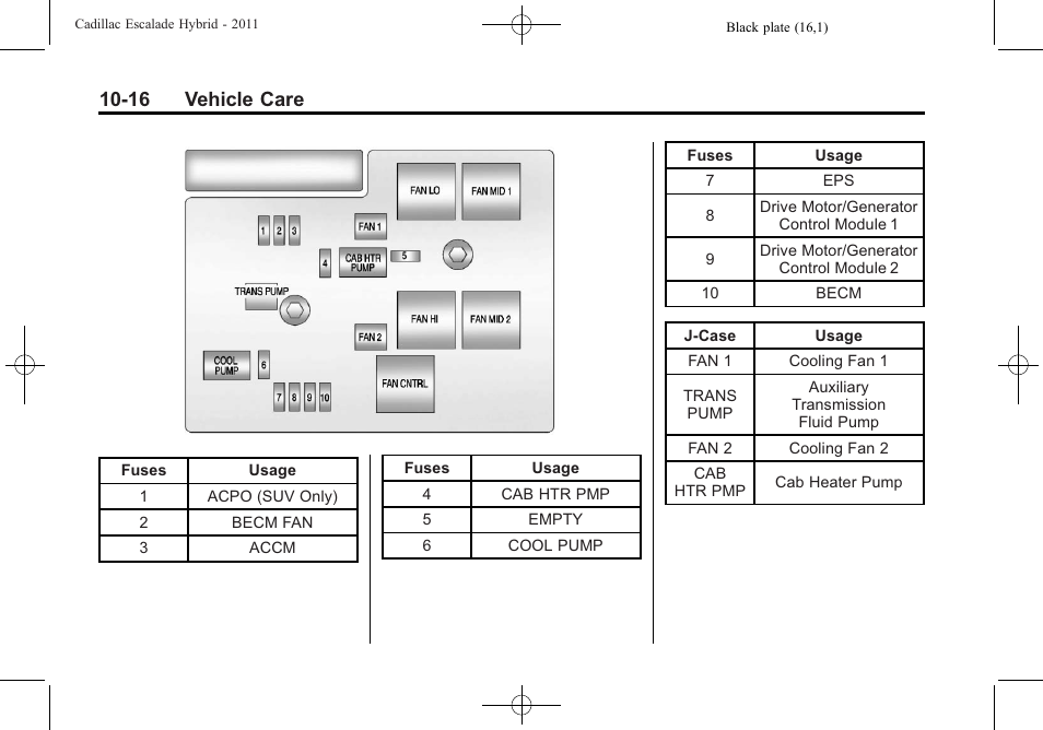 16 vehicle care | Cadillac 2011 Escalade Hybrid User Manual | Page 60 / 94