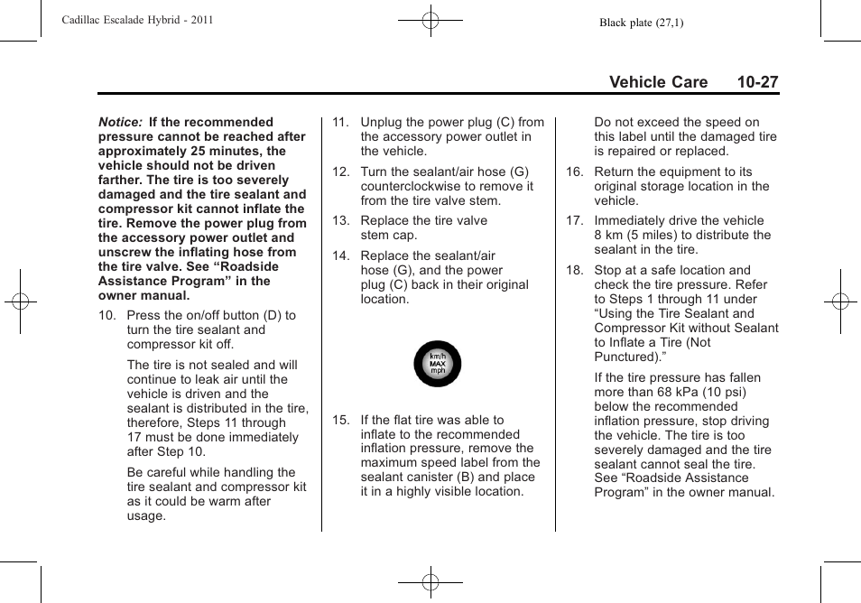 Vehicle care 10-27 | Cadillac 2011 Escalade Hybrid User Manual | Page 71 / 94