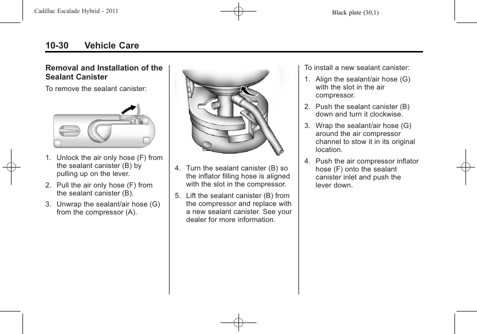 30 vehicle care | Cadillac 2011 Escalade Hybrid User Manual | Page 74 / 94