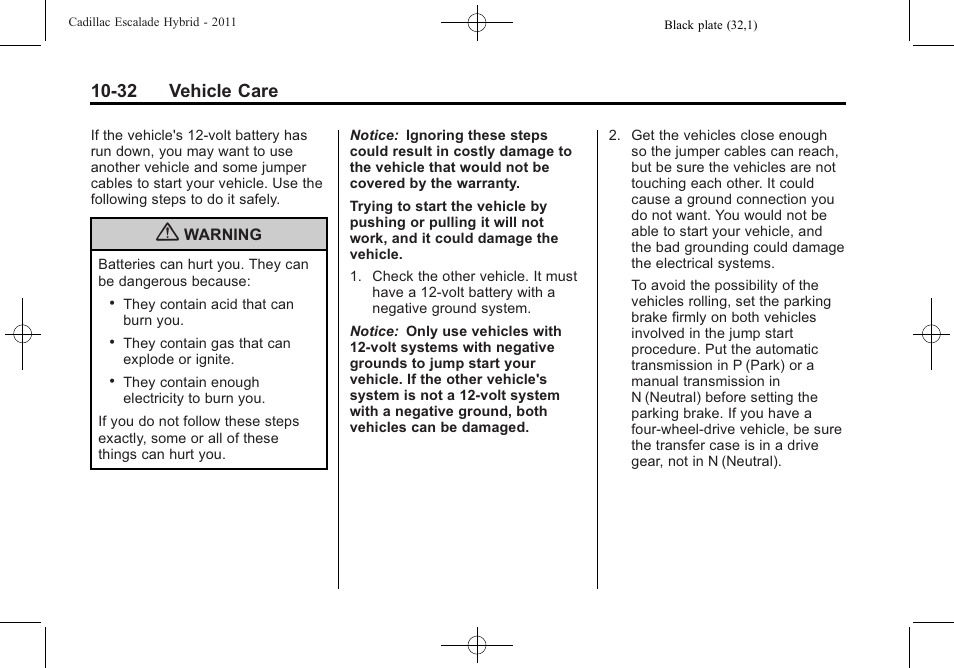 32 vehicle care | Cadillac 2011 Escalade Hybrid User Manual | Page 76 / 94