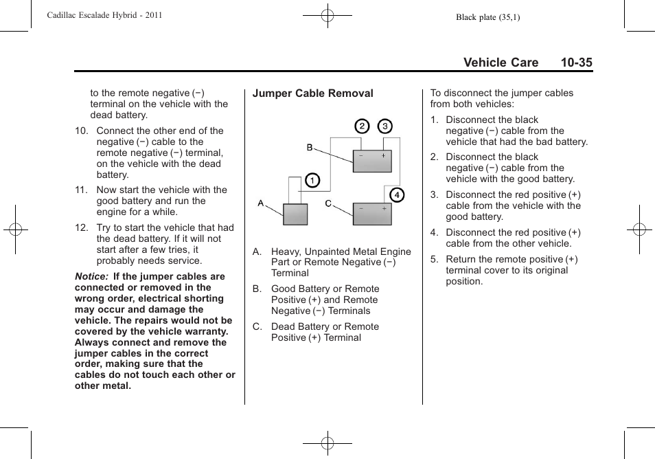 Vehicle care 10-35 | Cadillac 2011 Escalade Hybrid User Manual | Page 79 / 94