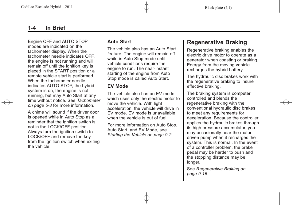 Regenerative braking, Regenerative braking -4 | Cadillac 2011 Escalade Hybrid User Manual | Page 8 / 94