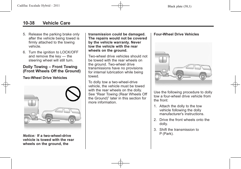 38 vehicle care | Cadillac 2011 Escalade Hybrid User Manual | Page 82 / 94