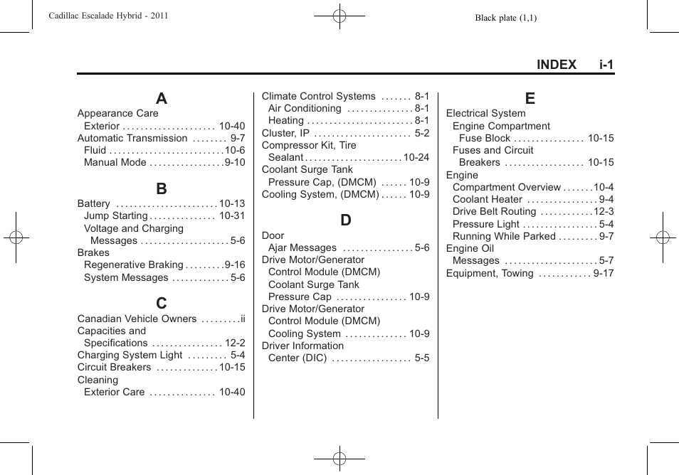Index, Index_a, Index_b | Index_c, Index_d, Index_e | Cadillac 2011 Escalade Hybrid User Manual | Page 91 / 94